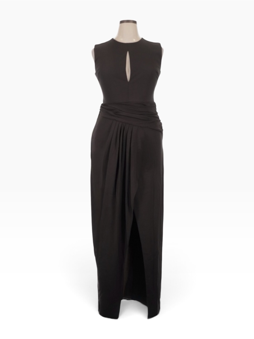 Dress The Population Kaitlin Gown XL Mocha Brown Keyhole Ruched Maxi Dress NWT